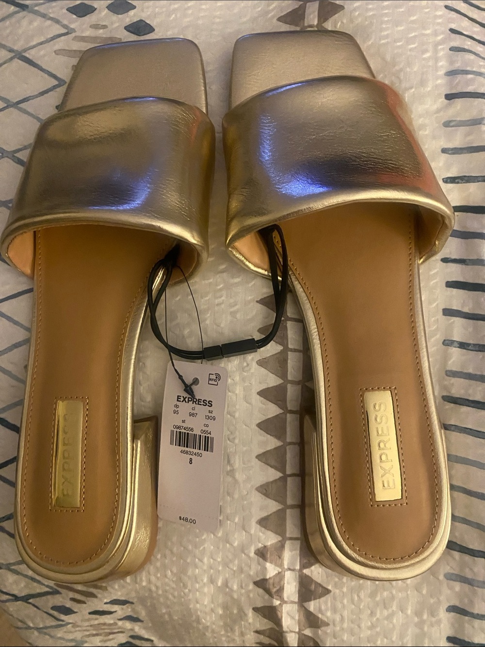 Express Metallic Gold Slip-On Slide Sandals